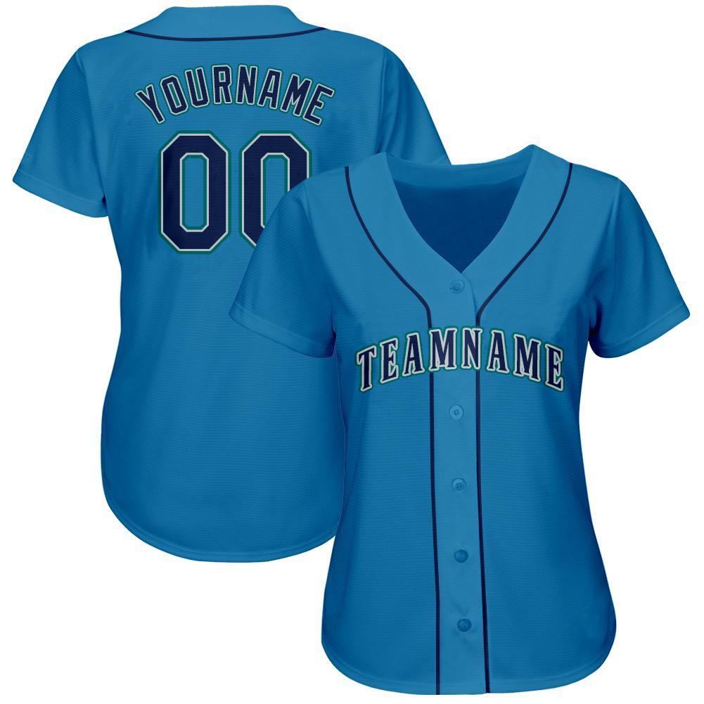 Custom Light Blue Navy-Teal Baseball Jersey view 2