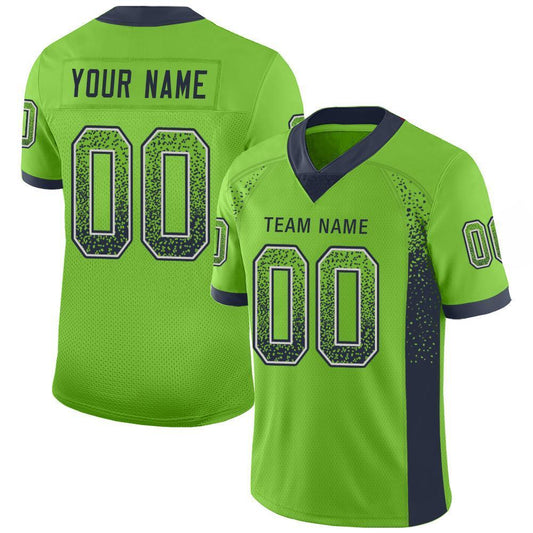 Custom Neon Green Navy-Gray Drift Fashion Football Jersey - Main View