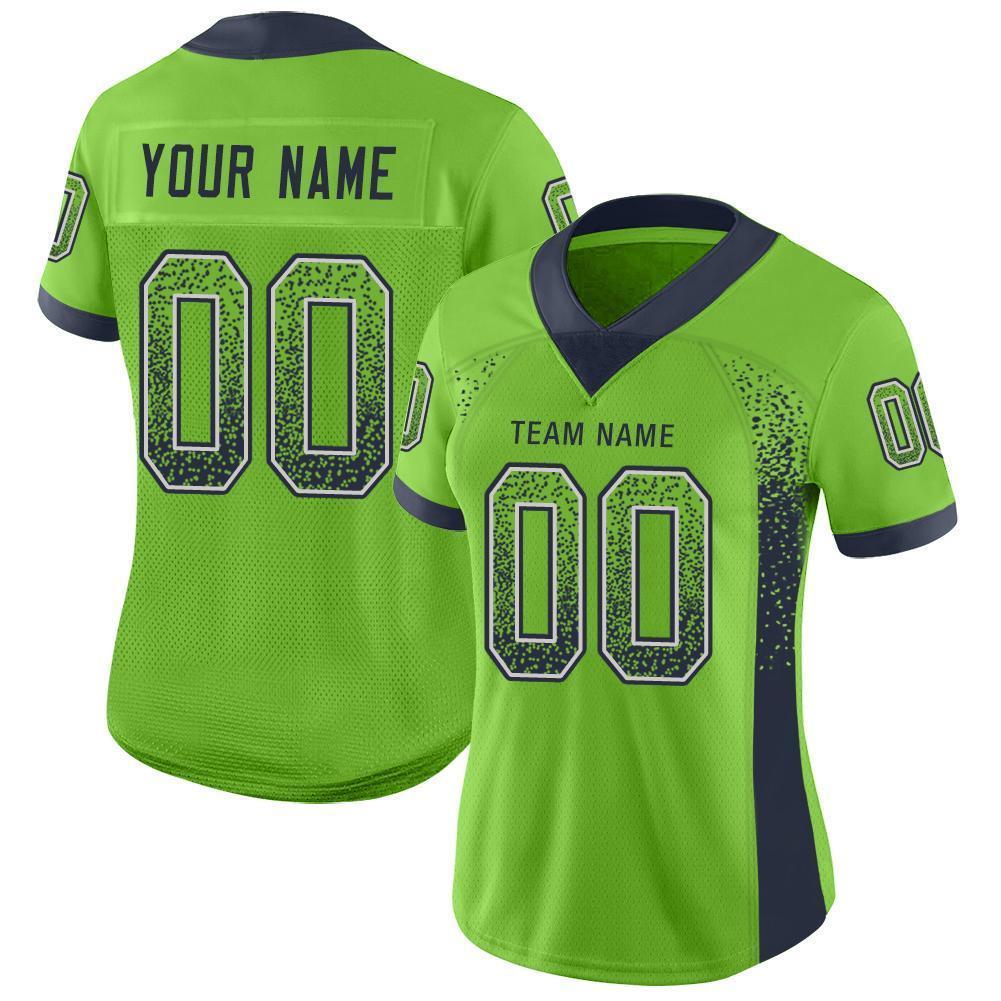 Custom Neon Green Navy-Gray Drift Fashion Football Jersey view 2