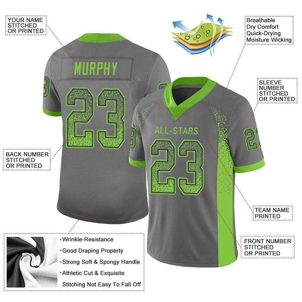 Custom Gray Neon Green-Navy Drift Fashion Football Jersey view 3