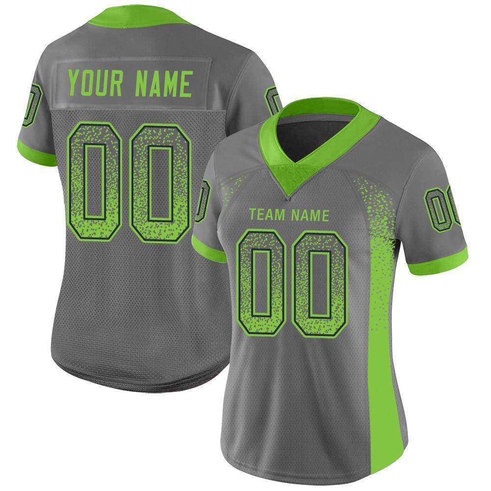 Custom Gray Neon Green-Navy Drift Fashion Football Jersey view 2