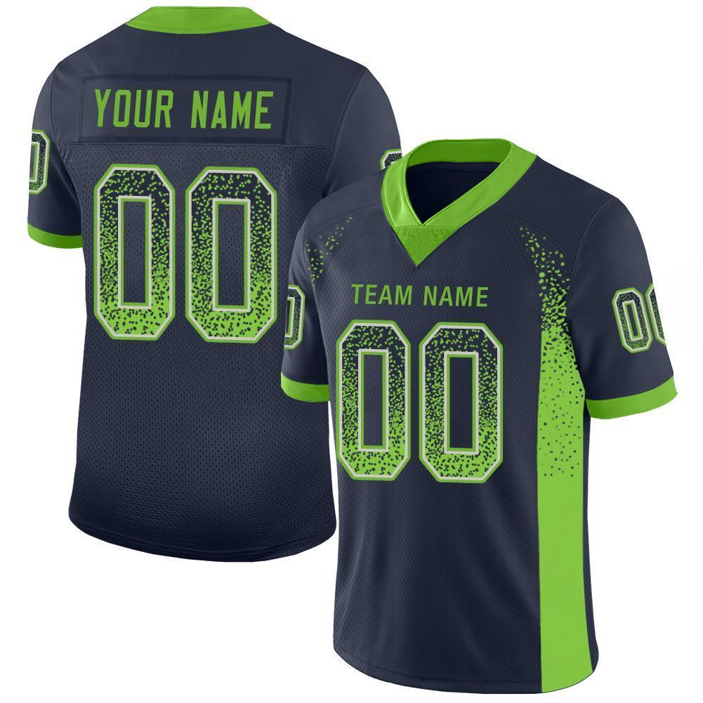 Custom Navy Neon Green-Gray Drift Fashion Football Jersey - Main View
