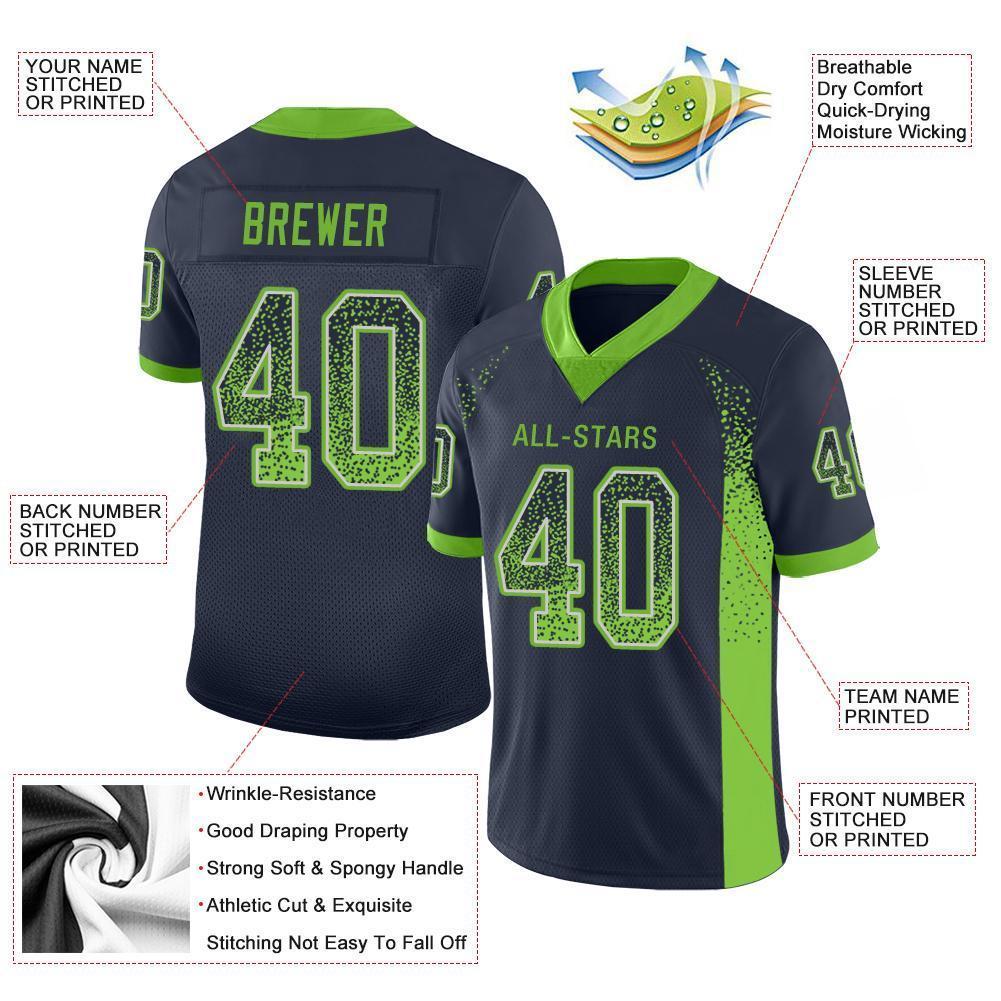 Custom Navy Neon Green-Gray Drift Fashion Football Jersey view 3