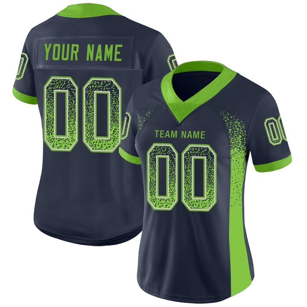 Custom Navy Neon Green-Gray Drift Fashion Football Jersey view 2