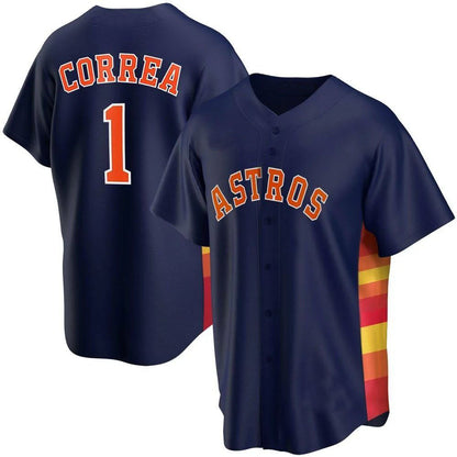 Baseball Houston Astros #1 Carlos Correa Navy Stitched Jersey - Main View