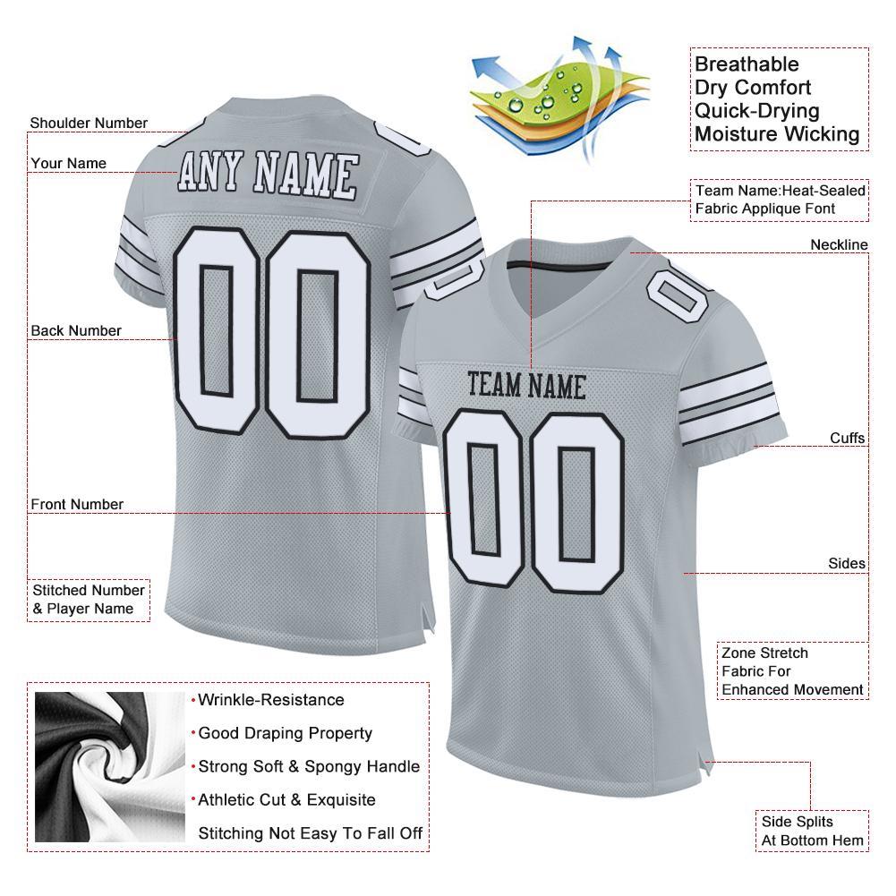 Custom Silver White-Black Mesh Authentic Football Jersey view 4