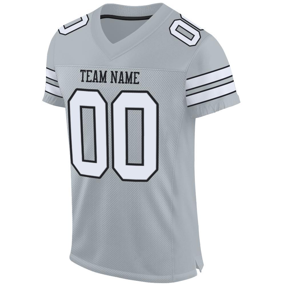 Custom Silver White-Black Mesh Authentic Football Jersey view 2