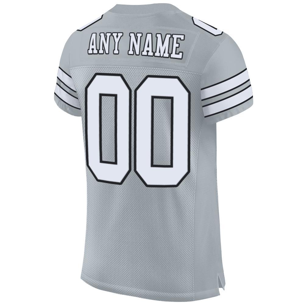 Custom Silver White-Black Mesh Authentic Football Jersey view 3