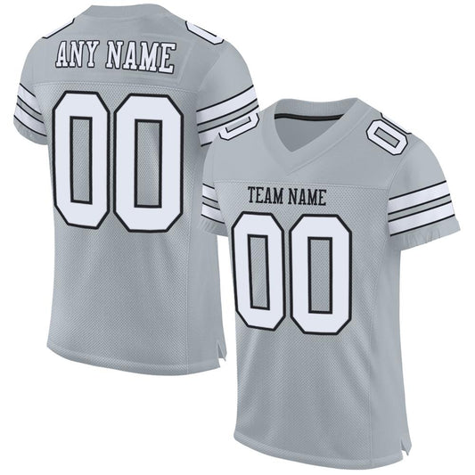 Custom Silver White-Black Mesh Authentic Football Jersey - Main View