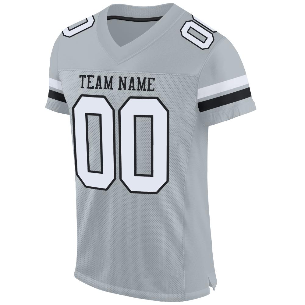 Custom Silver White-Black Mesh Authentic Football Jersey view 2