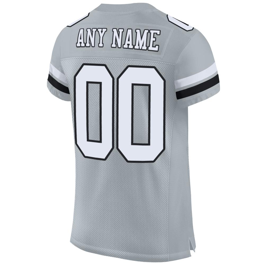 Custom Silver White-Black Mesh Authentic Football Jersey view 3