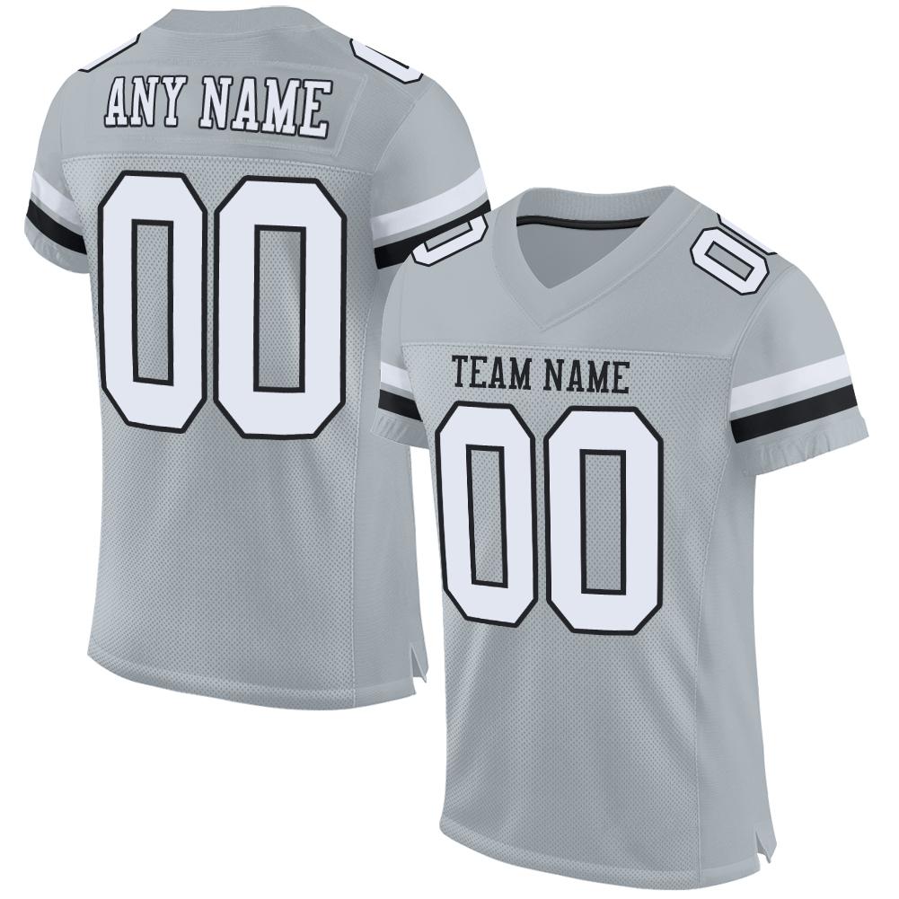 Custom Silver White-Black Mesh Authentic Football Jersey - Main View