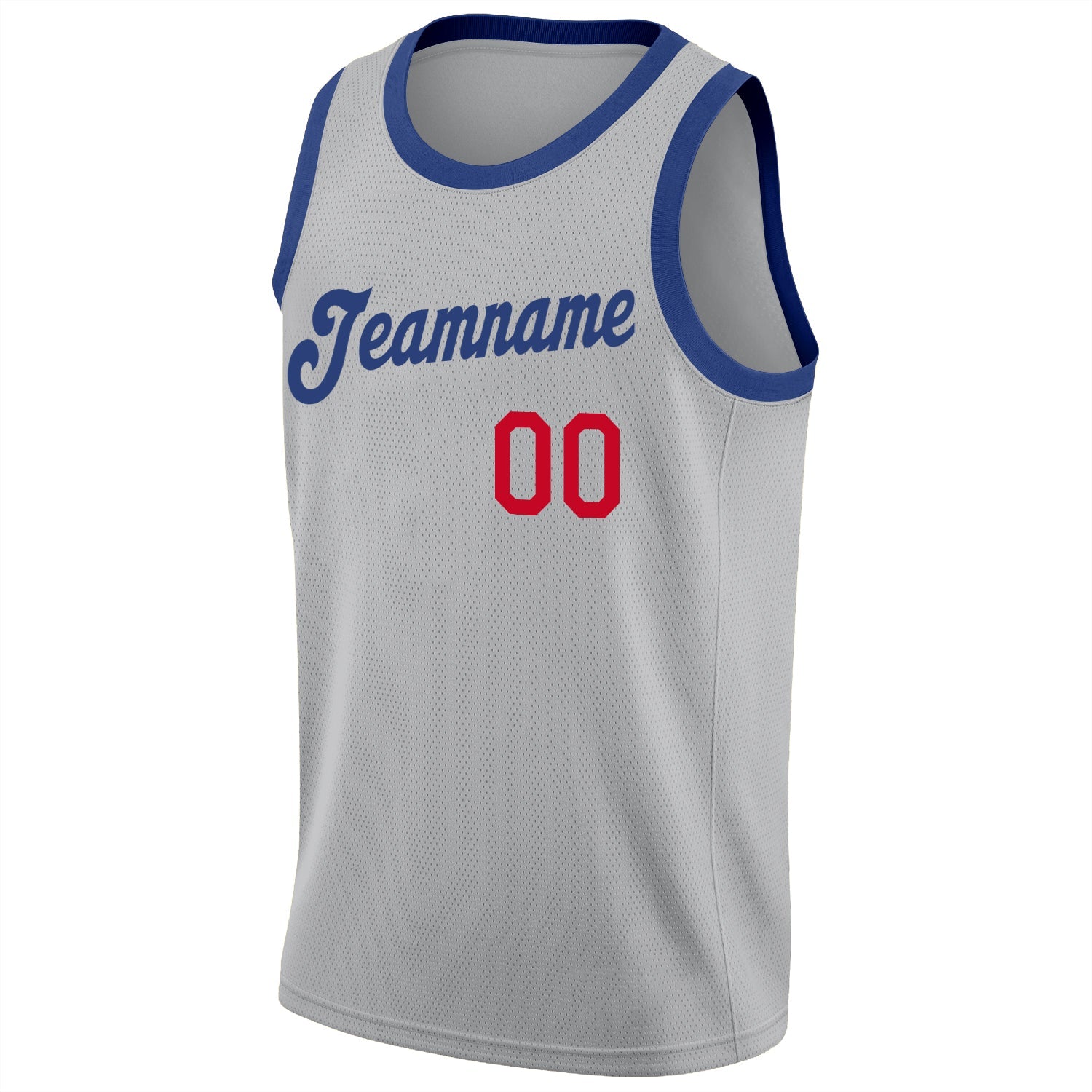 Custom Gray Royal-Red Round Neck Rib-Knit Basketball Jersey view 5