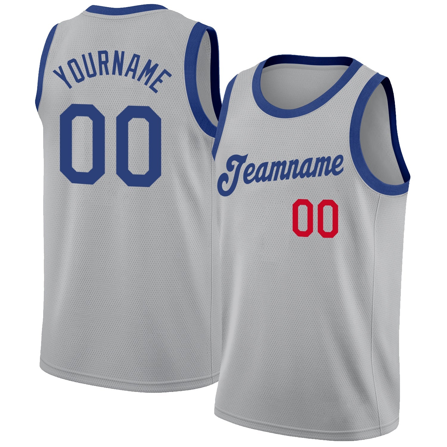 Custom Gray Royal-Red Round Neck Rib-Knit Basketball Jersey - Main View