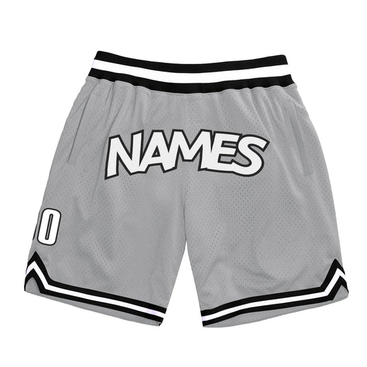 Custom Gray White-Black Authentic Throwback Basketball Shorts - Main View