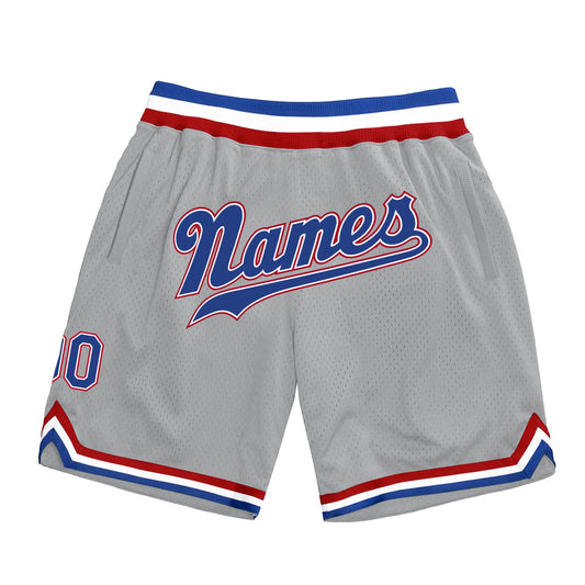 Custom Gray Royal-Red Authentic Throwback Basketball Shorts - Main View