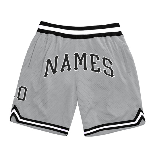 Custom Gray Black-White Authentic Throwback Basketball Shorts - Main View