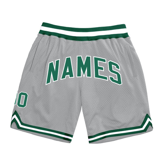 Custom Gray Kelly Green-White Authentic Throwback Basketball Shorts - Main View