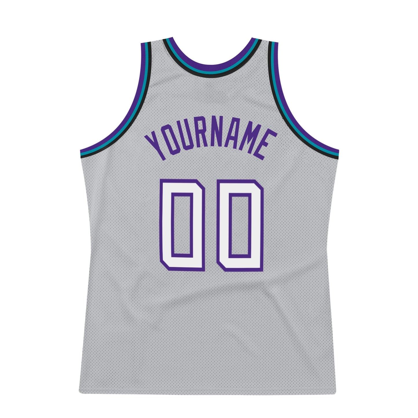 Custom Gray White-Purple Authentic Throwback Basketball Jersey view 6