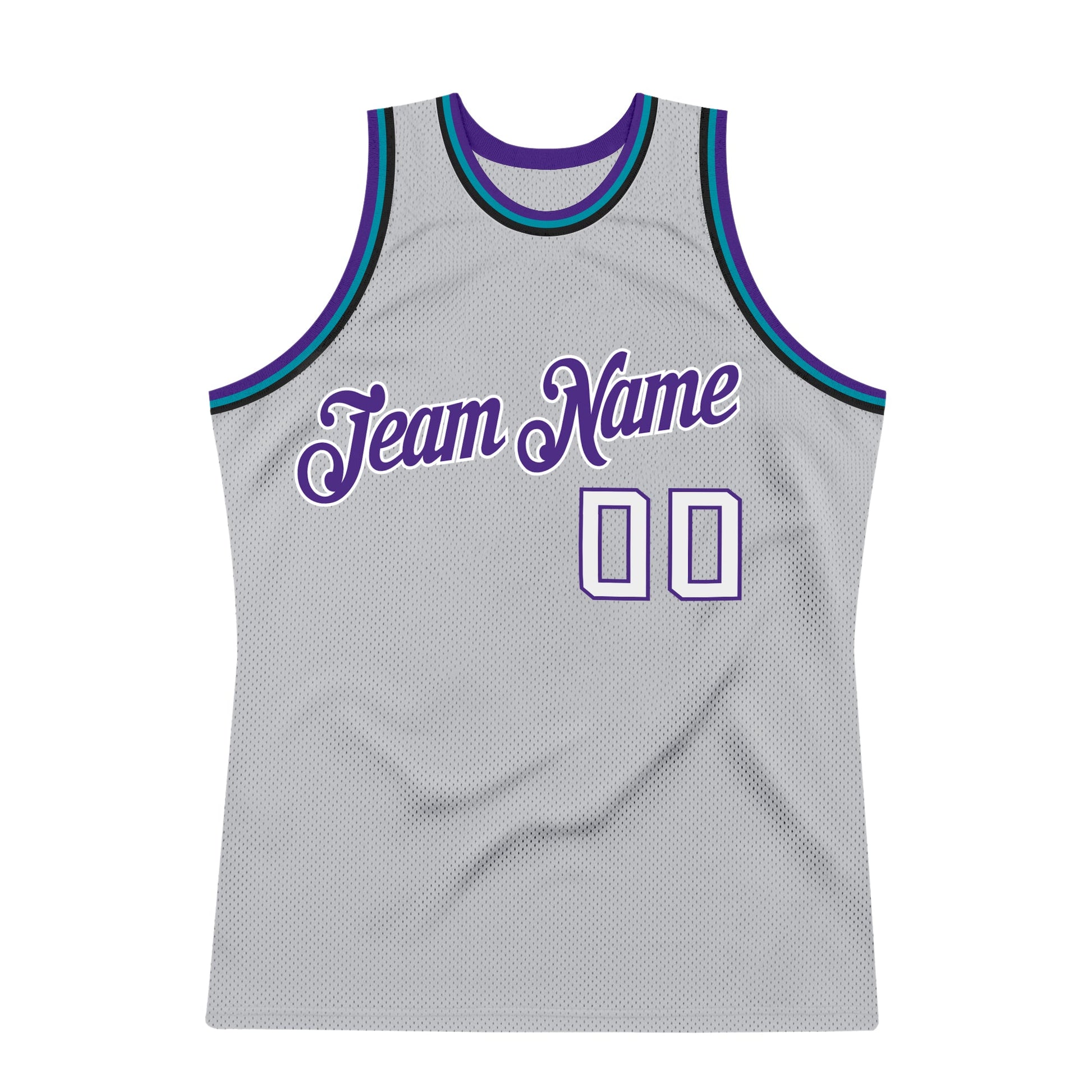 Custom Gray White-Purple Authentic Throwback Basketball Jersey view 7