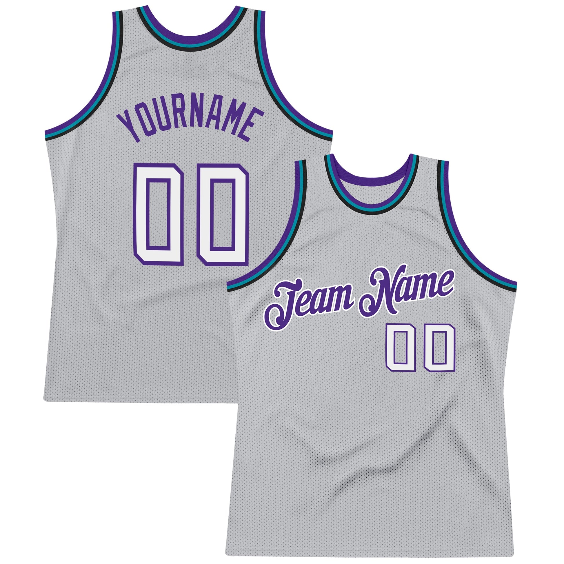 Custom Gray White-Purple Authentic Throwback Basketball Jersey - Main View
