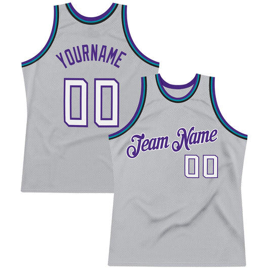 Custom Gray White-Purple Authentic Throwback Basketball Jersey - Main View