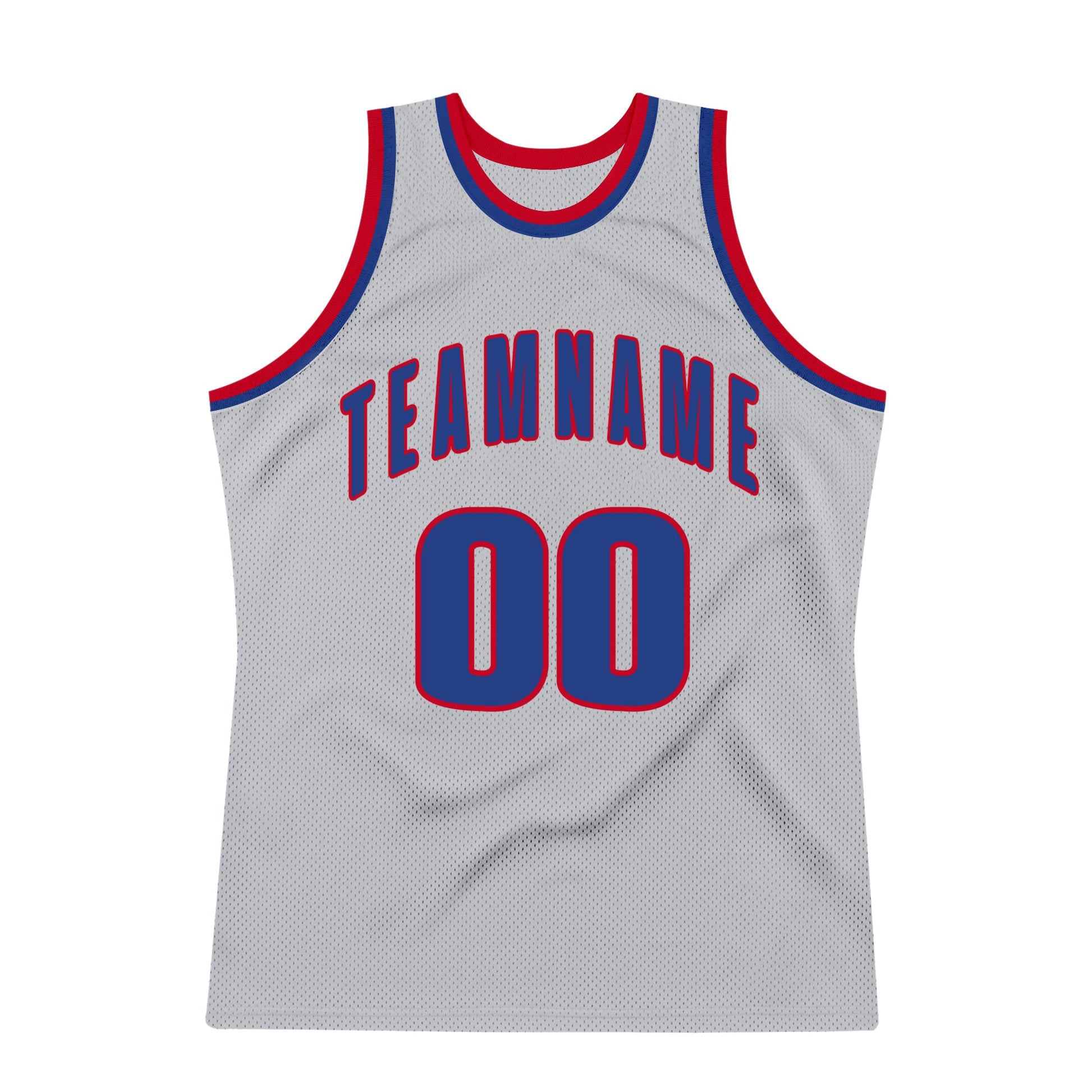 Custom Gray Royal-Red Authentic Throwback Basketball Jersey view 7