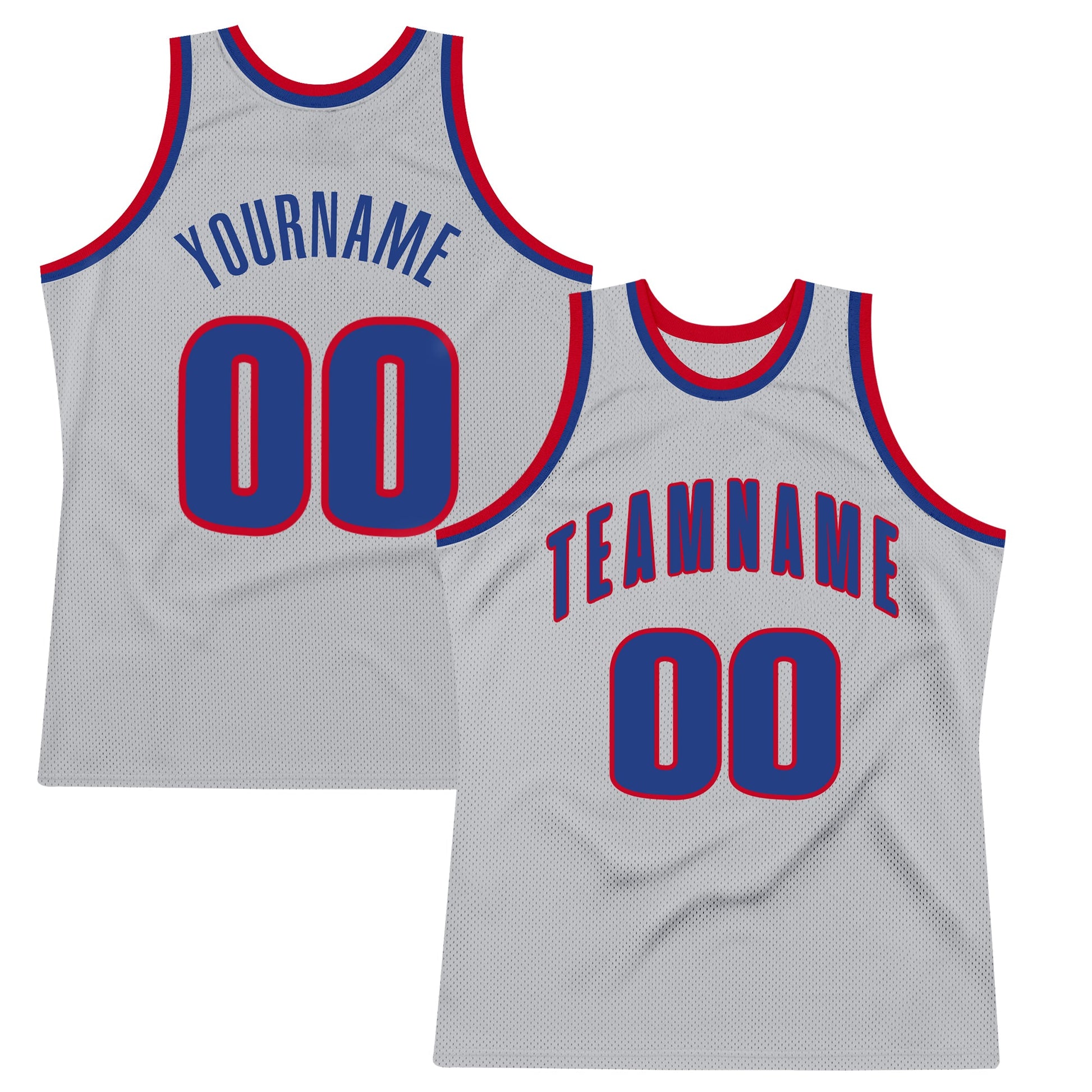 Custom Gray Royal-Red Authentic Throwback Basketball Jersey - Main View