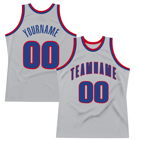Custom Gray Royal-Red Authentic Throwback Basketball Jersey - Main View