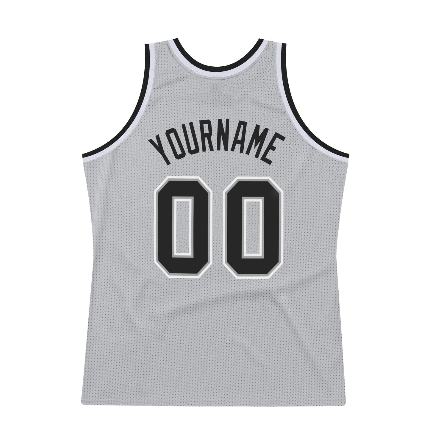 Custom Gray Black-White Authentic Throwback Basketball Jersey view 6