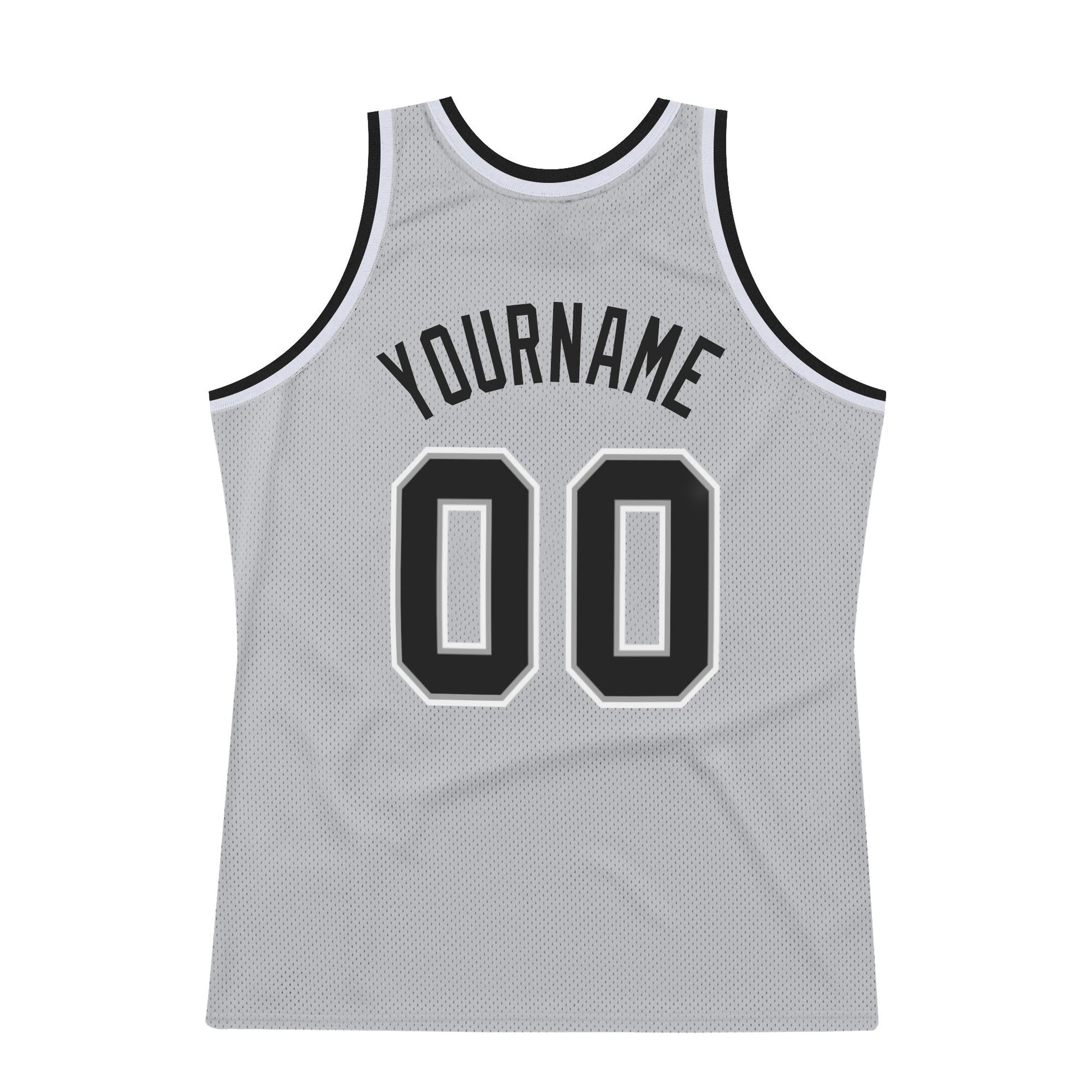 Custom Gray Black-White Authentic Throwback Basketball Jersey view 6