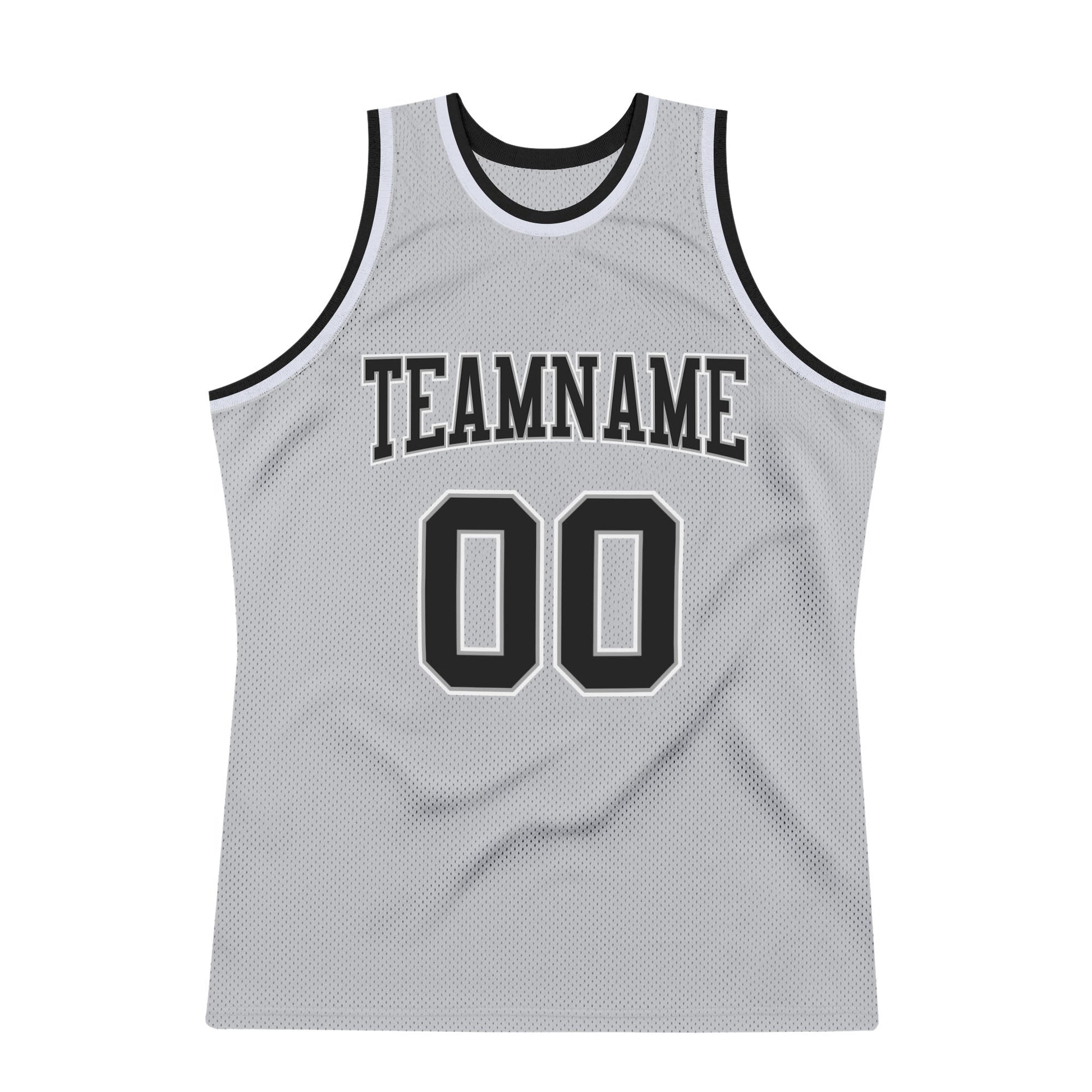 Custom Gray Black-White Authentic Throwback Basketball Jersey view 7
