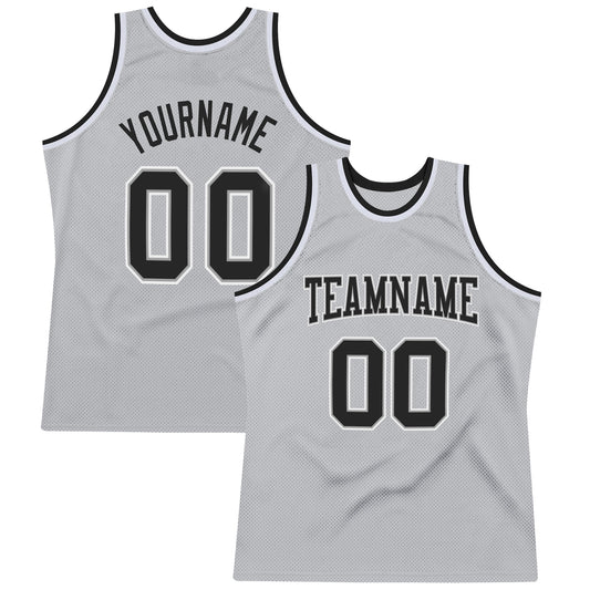 Custom Gray Black-White Authentic Throwback Basketball Jersey - Main View