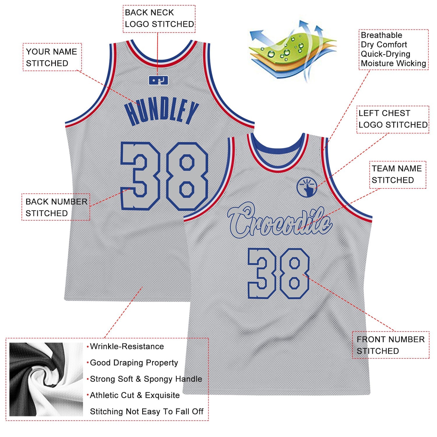 Custom Gray Gray-Royal Authentic Throwback Basketball Jersey view 2