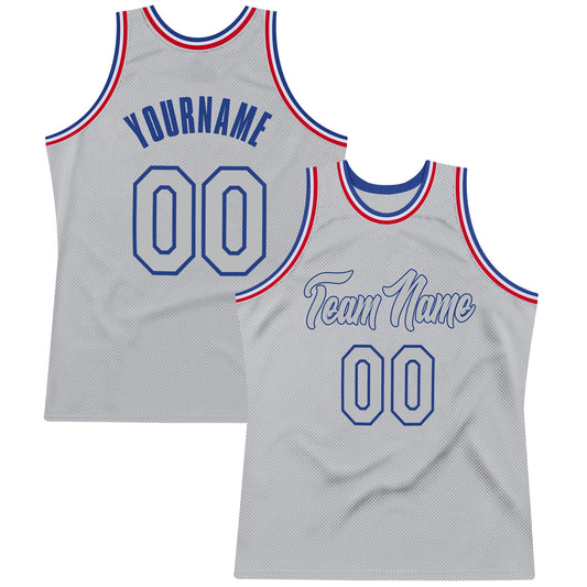 Custom Gray Gray-Royal Authentic Throwback Basketball Jersey - Main View