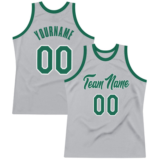 Custom Gray Kelly Green-White Authentic Throwback Basketball Jersey - Main View