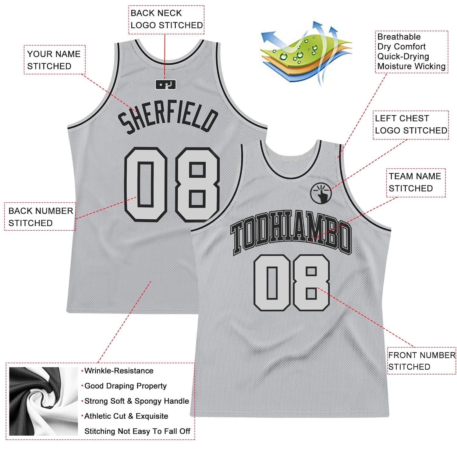 Custom Gray Gray-Black Authentic Throwback Basketball Jersey view 2