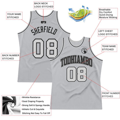 Custom Gray Gray-Black Authentic Throwback Basketball Jersey view 2