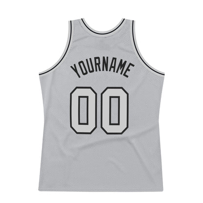 Custom Gray Gray-Black Authentic Throwback Basketball Jersey view 6