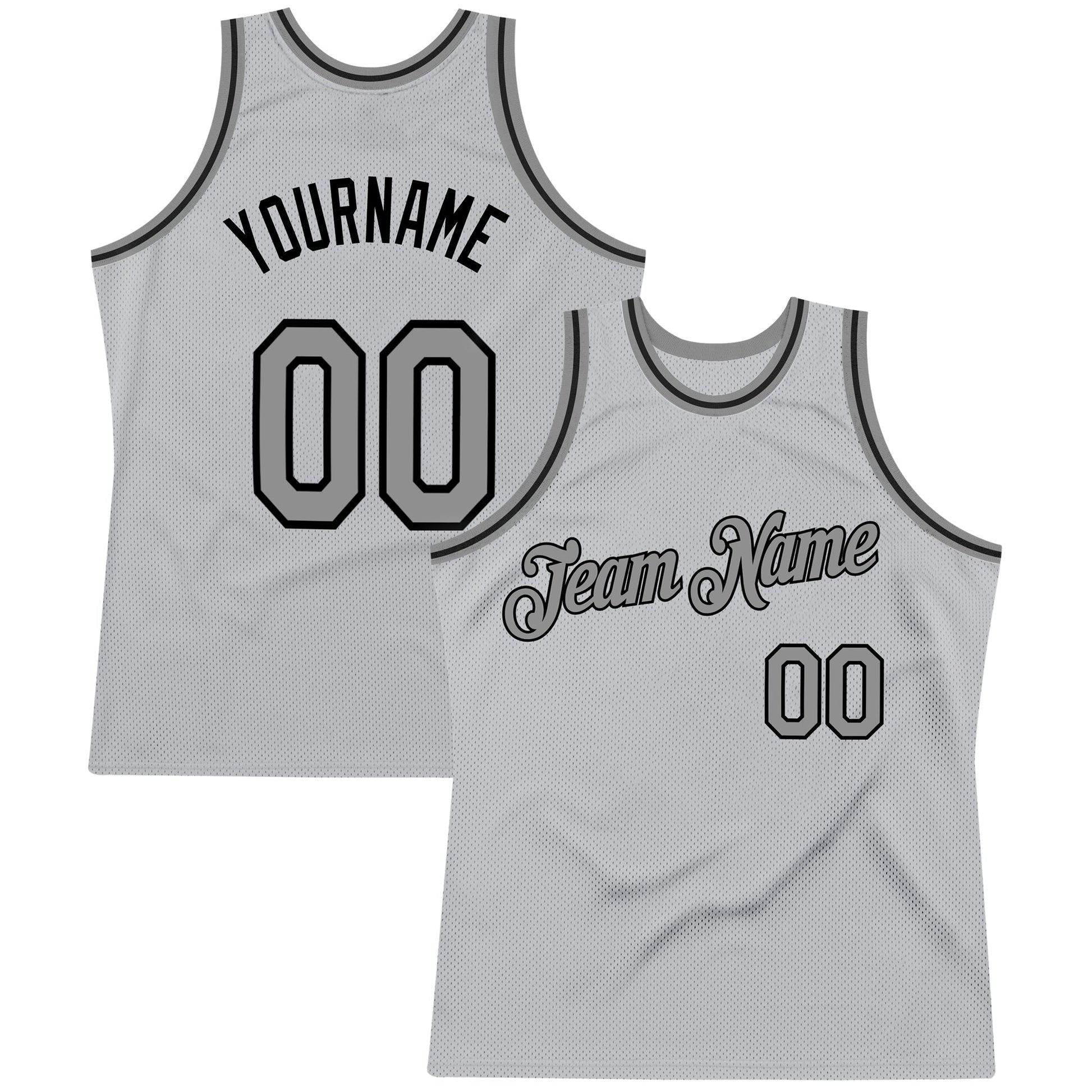 Custom Gray Steel Gray-Black Authentic Throwback Basketball Jersey - Main View
