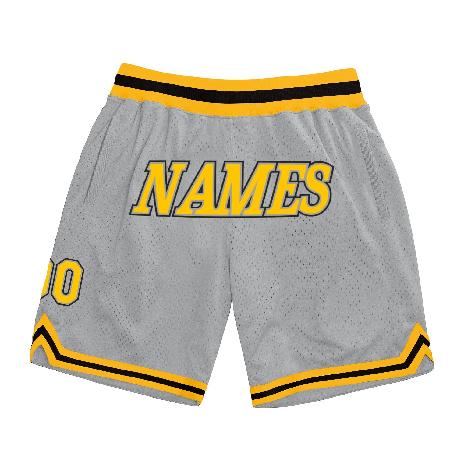 Custom Gray Gold-Black Authentic Throwback Basketball Shorts - Main View