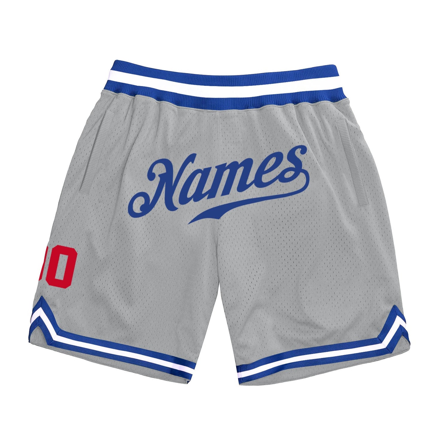 Custom Gray Royal-Red Authentic Throwback Basketball Shorts - Main View