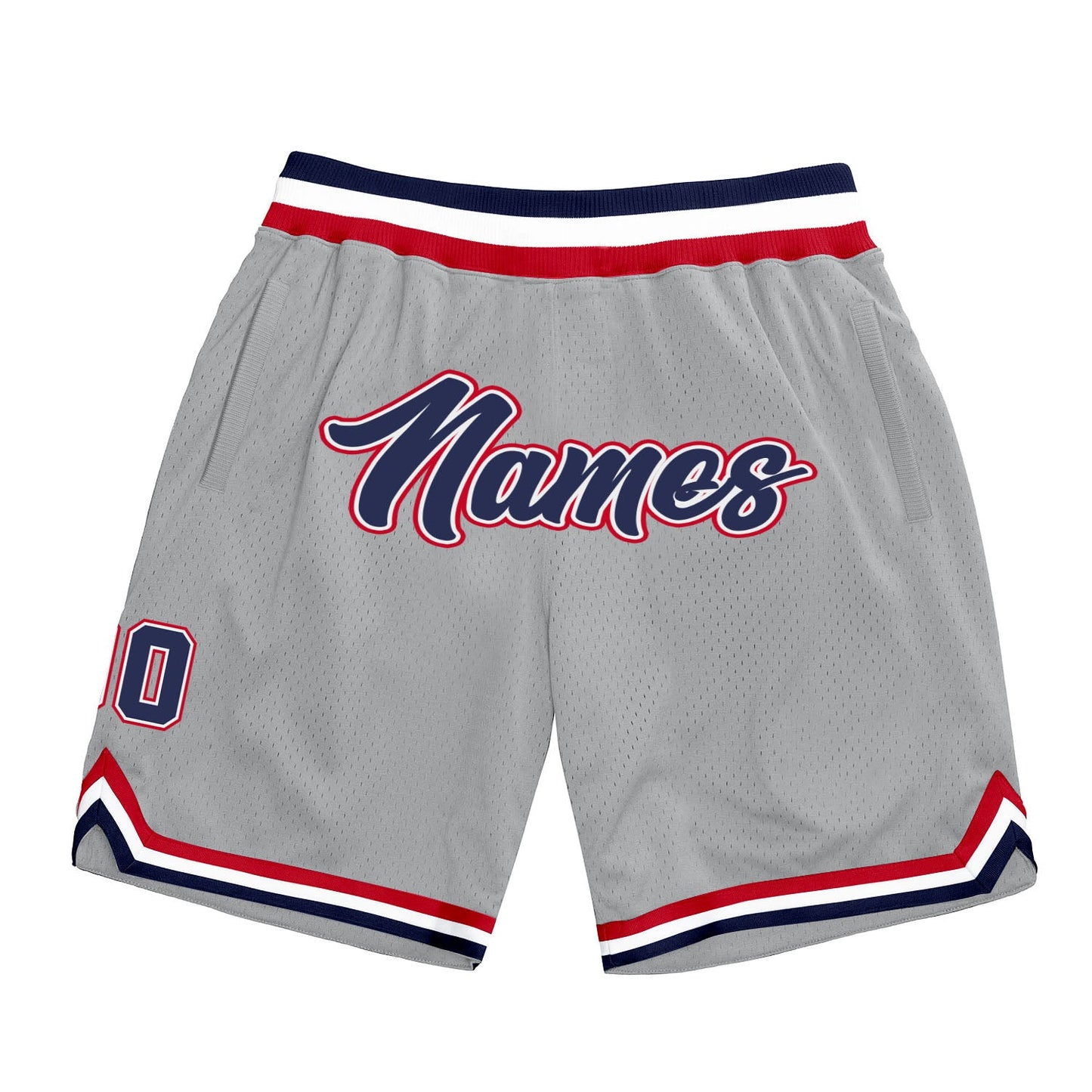 Custom Gray Navy-Red Authentic Throwback Basketball Shorts - Main View