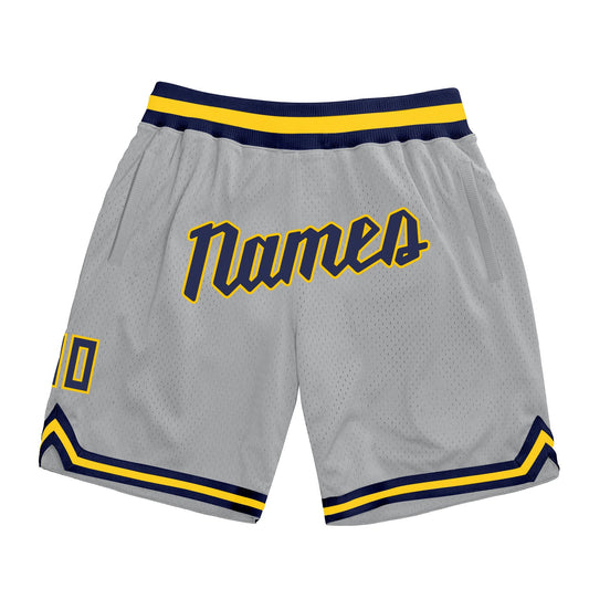 Custom Gray Navy-Gold Authentic Throwback Basketball Shorts - Main View