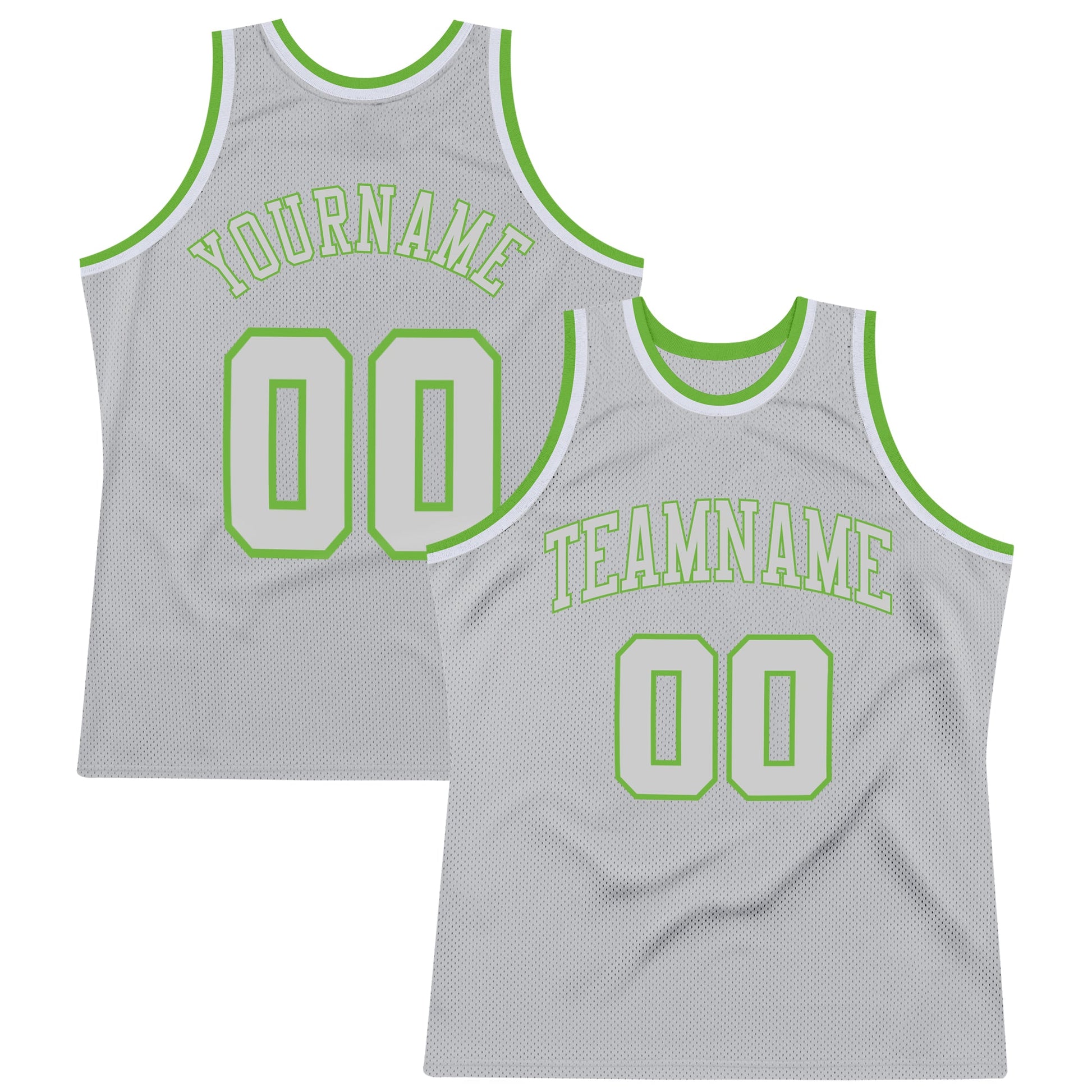 Custom Gray Gray-Neon green Authentic Throwback Basketball Jersey - Main View