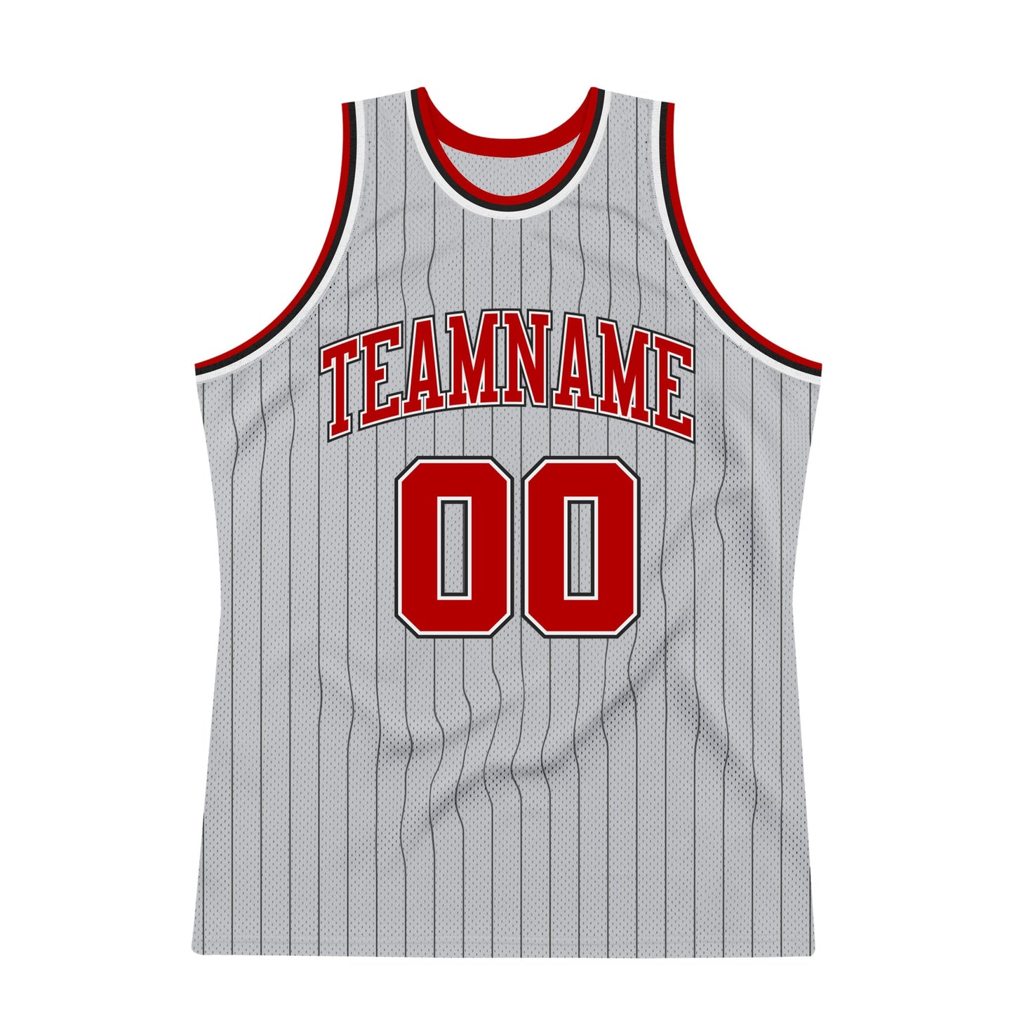 Custom Gray Black Pinstripe Red-White Authentic Basketball Jersey view 5