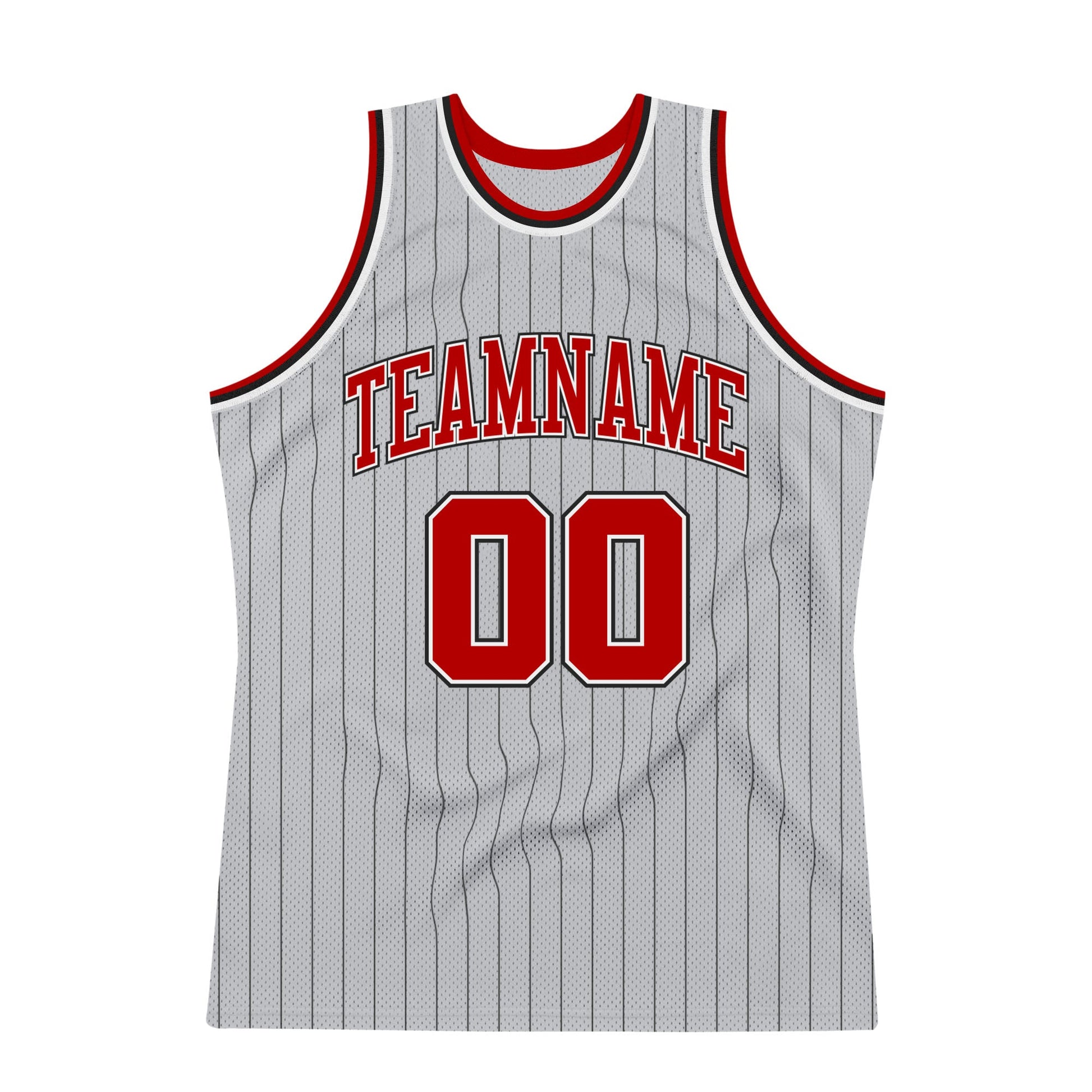 Custom Gray Black Pinstripe Red-White Authentic Basketball Jersey view 5