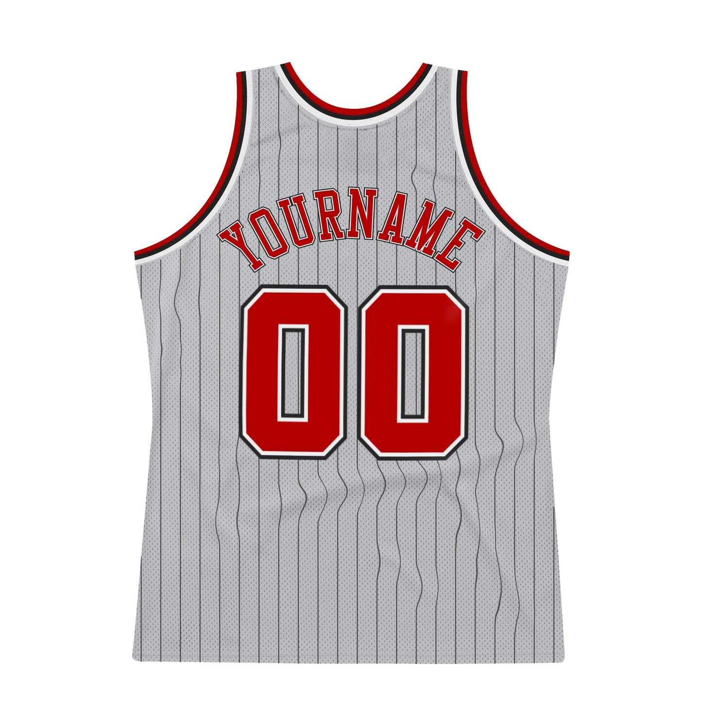Custom Gray Black Pinstripe Red-White Authentic Basketball Jersey view 6