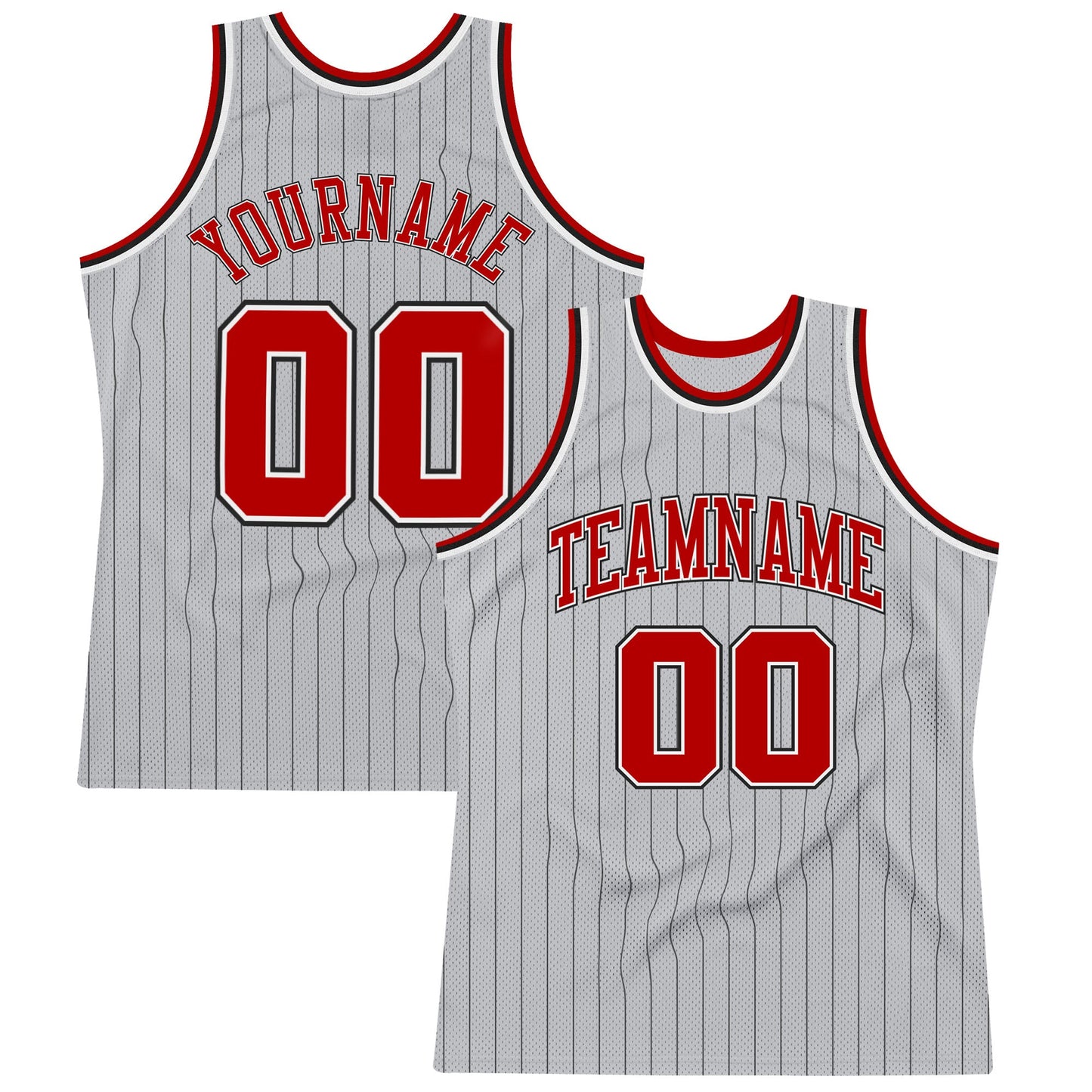Custom Gray Black Pinstripe Red-White Authentic Basketball Jersey - Main View