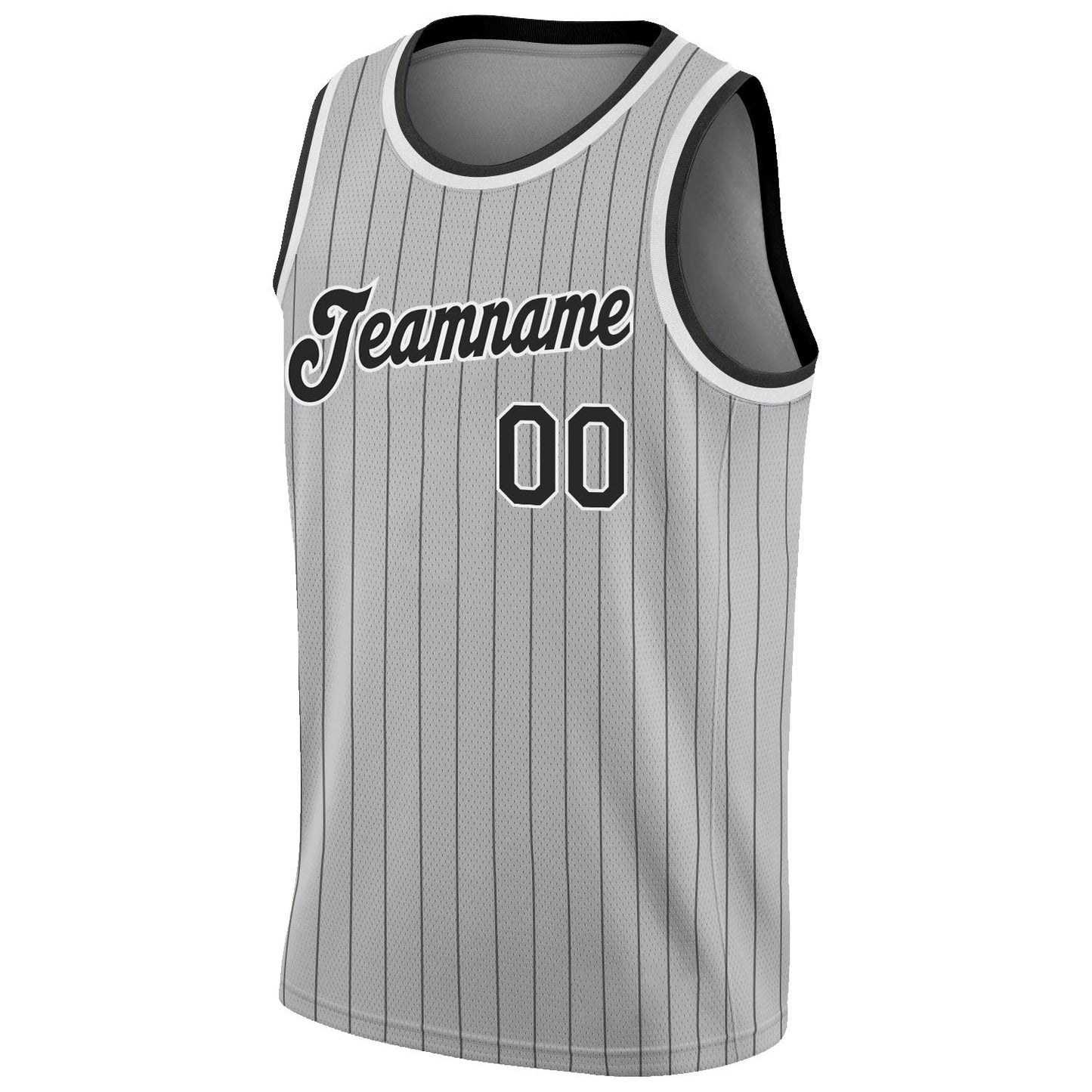 Custom Gray Black Pinstripe Black-White Authentic Basketball Jersey view 5